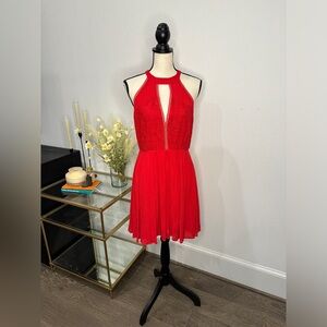 Lost + Wander Red Deep V embroidered top w/ Pink Stitching Dress | size m